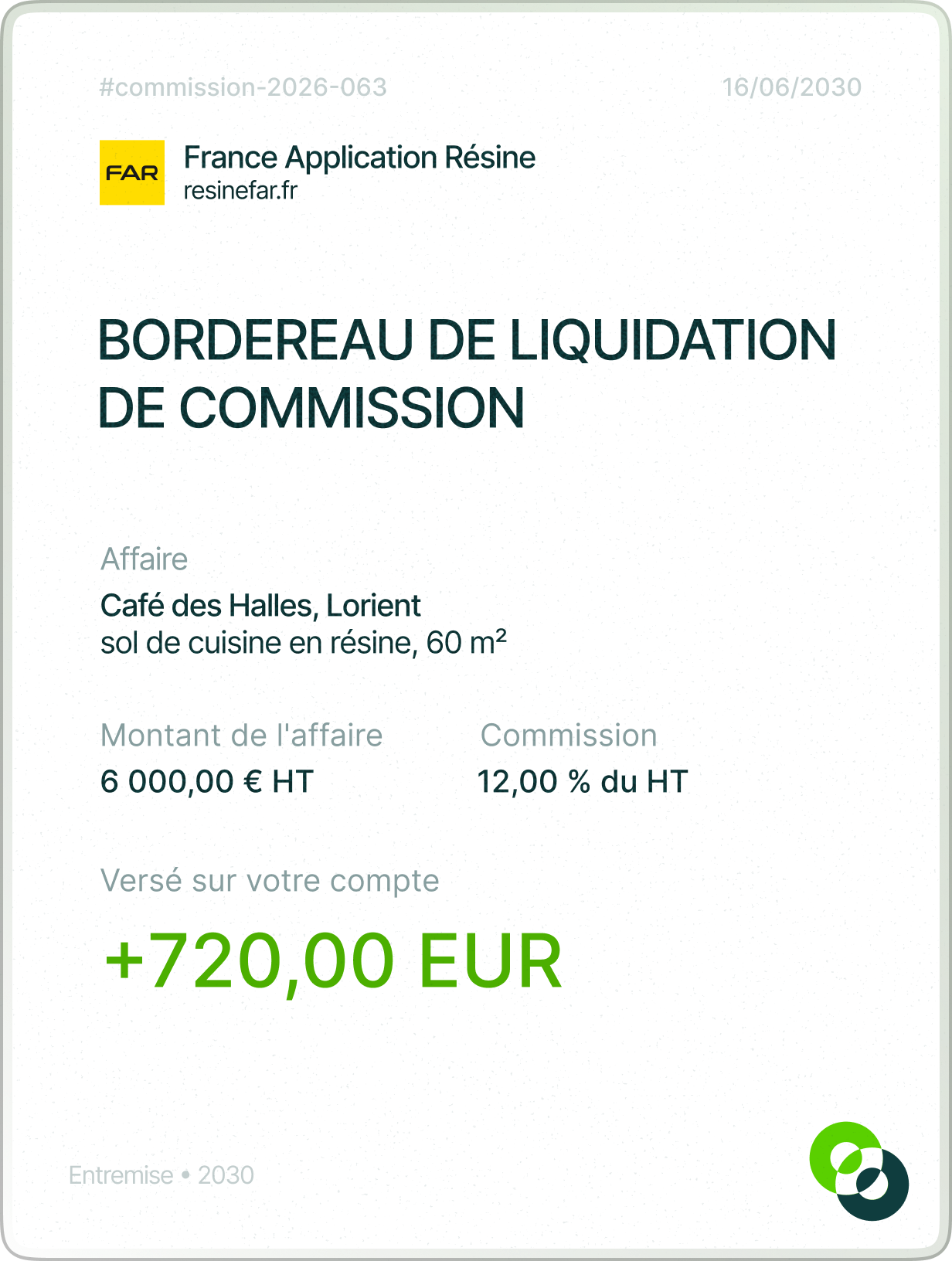 Bordereau de liquidation de commission